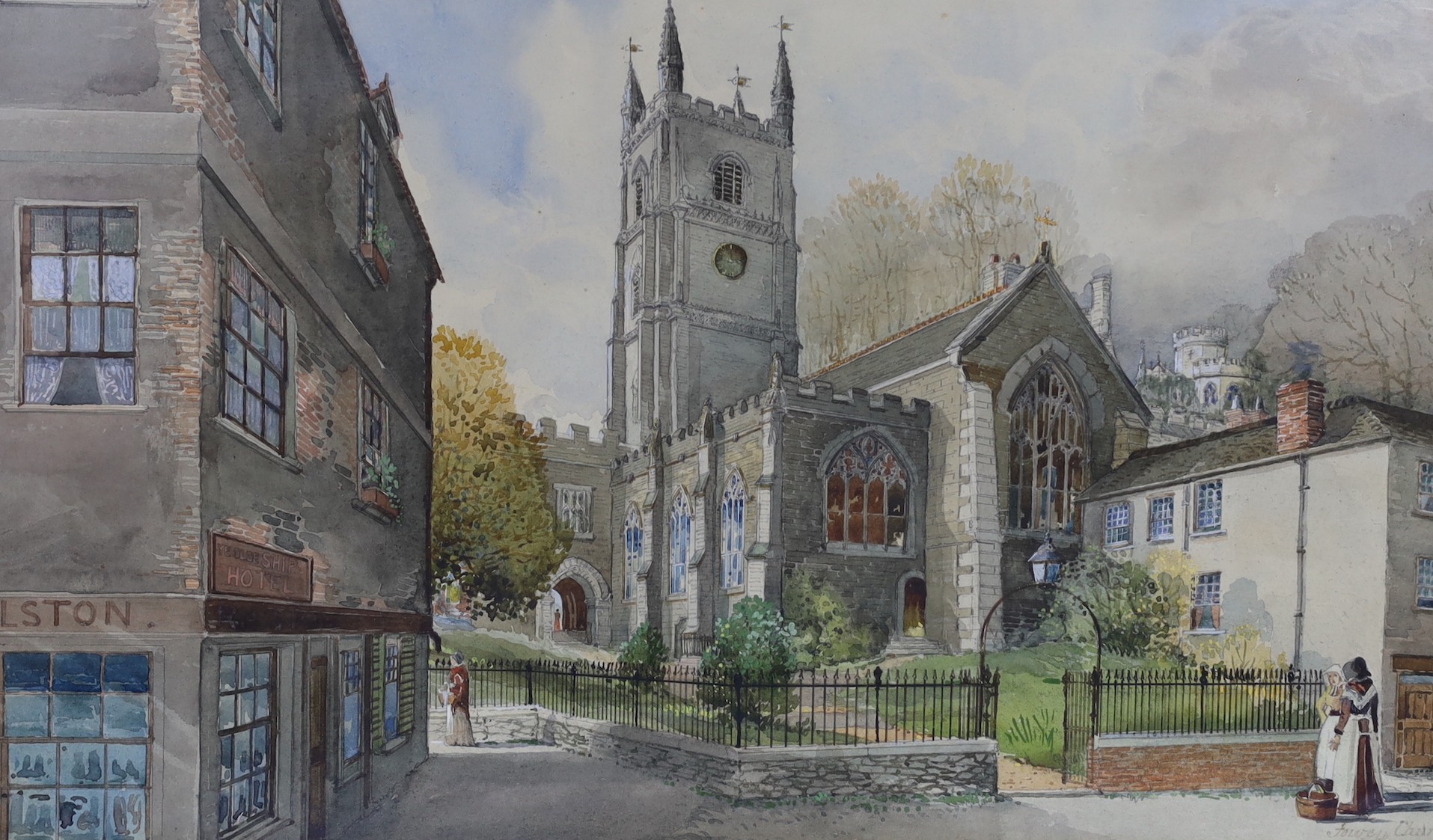 Pilfold Fletcher Watson (1842-1907), two watercolours, 'Fowey Church' and 'The Cutter Tavern', signed, 26 x 45cm and 24 x 40cm